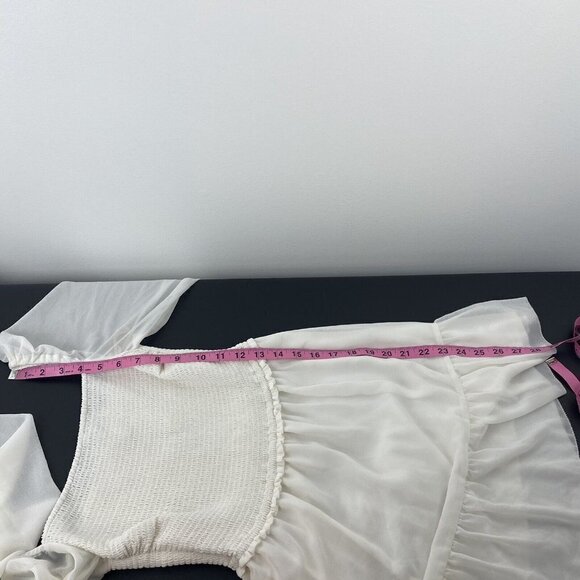 Aritzia Wilfred Womens Dress Size S Cream Smocked Puff Sheer Sleeve Tiered - Picture 10 of 11